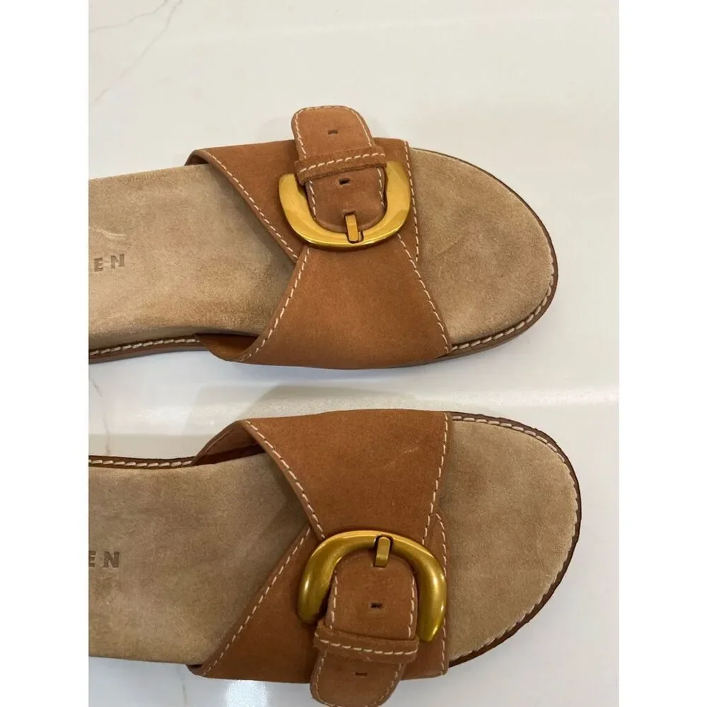 Boden Leather Buckle Slide Sandals Tan Brown EU 38 US 7.5/8 🤎✨